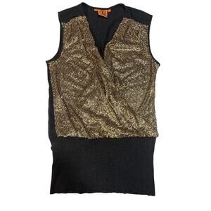 Tory Burch sequin-embellished top Sleeveless Small Wool Gold Black Glam Party